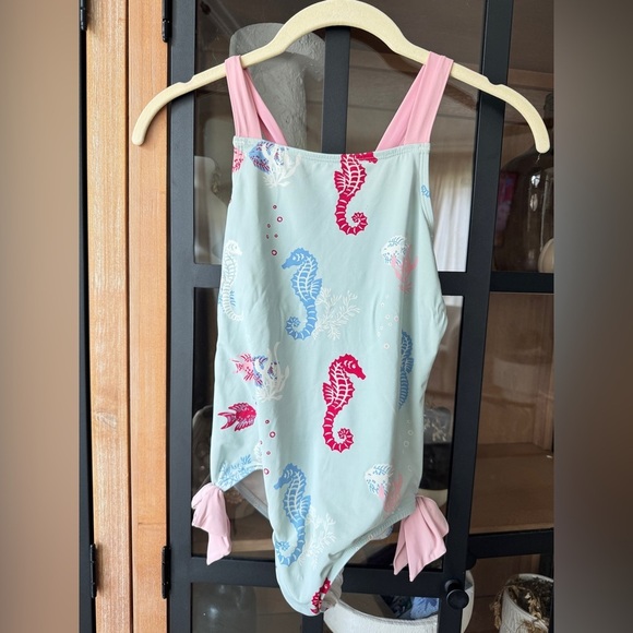 TBBC One Piece swimsuit girls laguna beach seahorse bows print criss cross - Picture 6 of 10